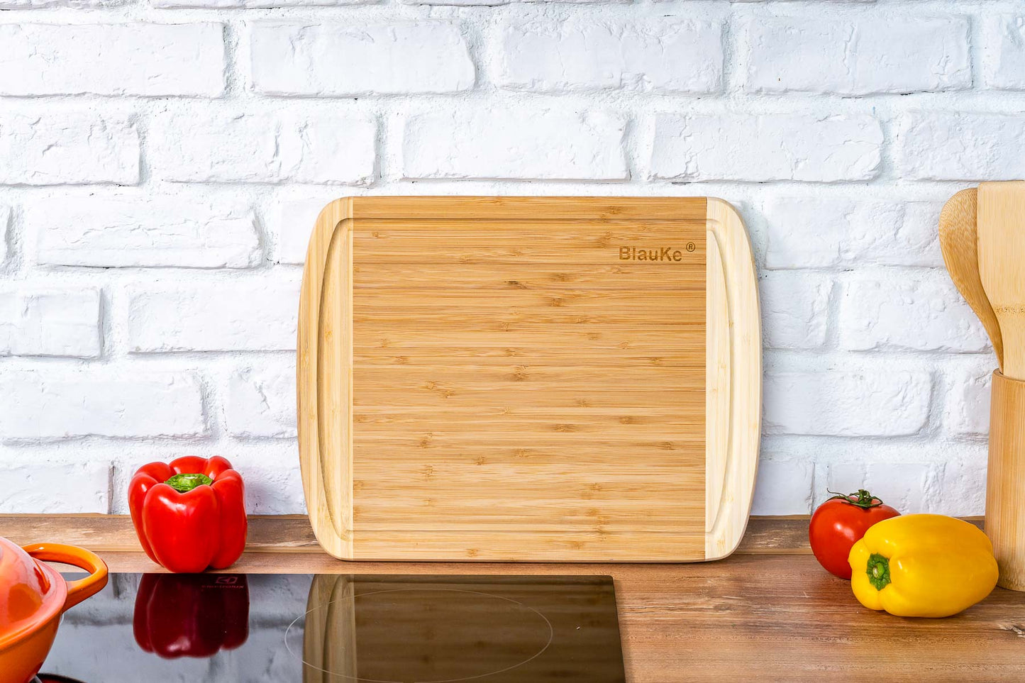 Large Bamboo Cutting Board 14x11 with Juice Groove Serving Tray