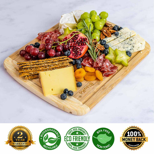 Large Bamboo Cutting Board 14x11 with Juice Groove Serving Tray
