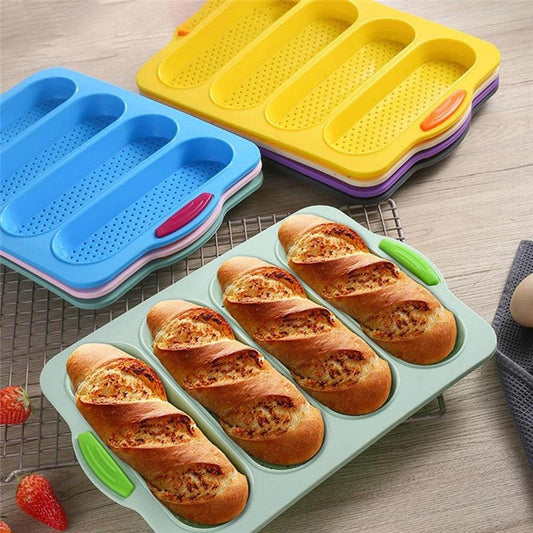 4-Grid Silicone Baguette Baking Mold - Non-Stick