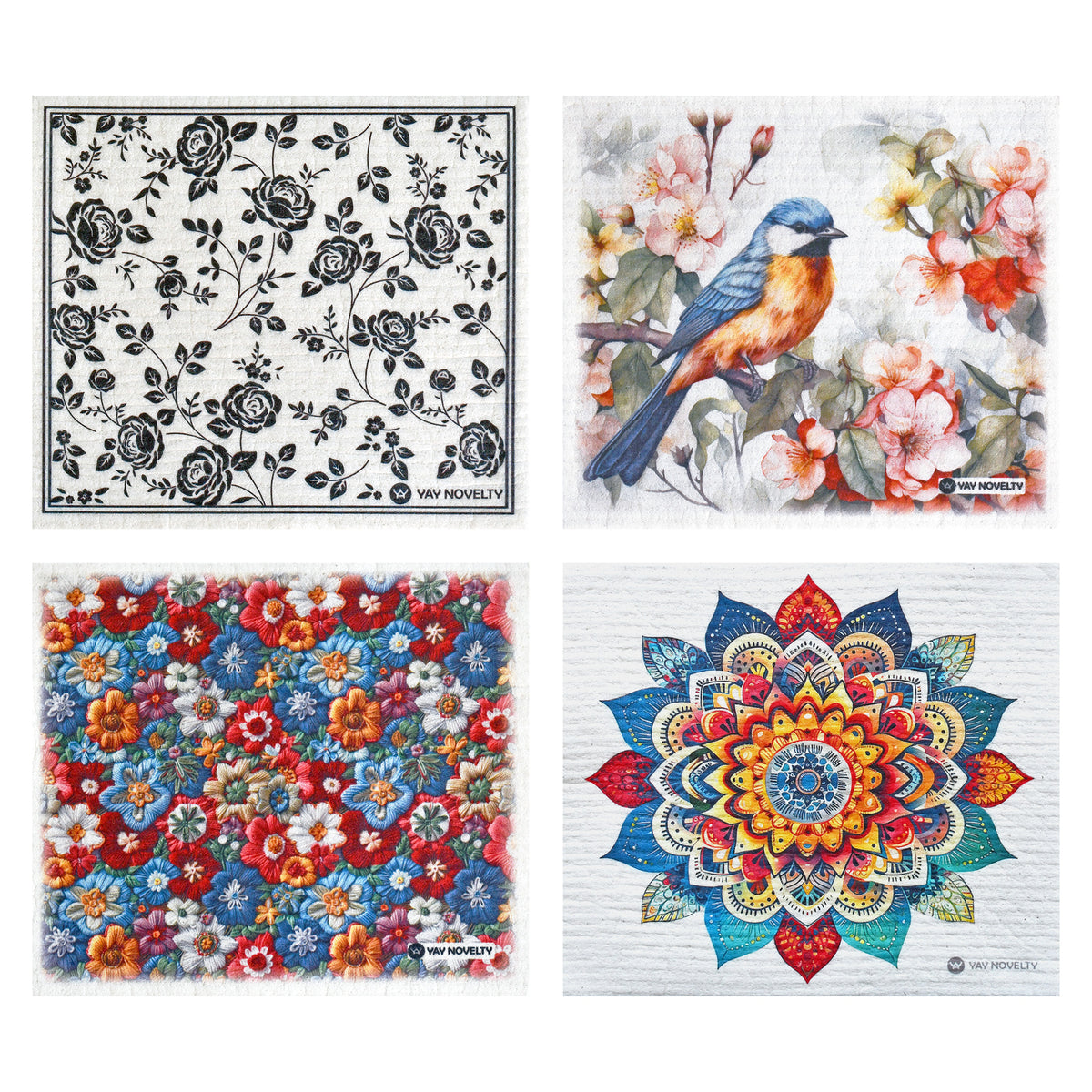 12-pack reusable Swedish dishcloths in four colorful designs