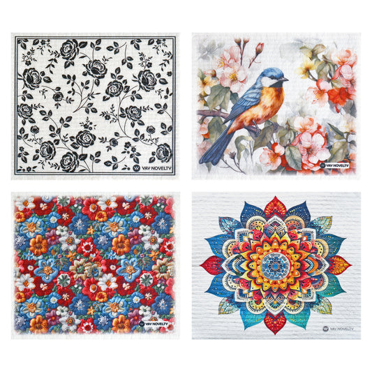 12-pack reusable Swedish dishcloths in four colorful designs