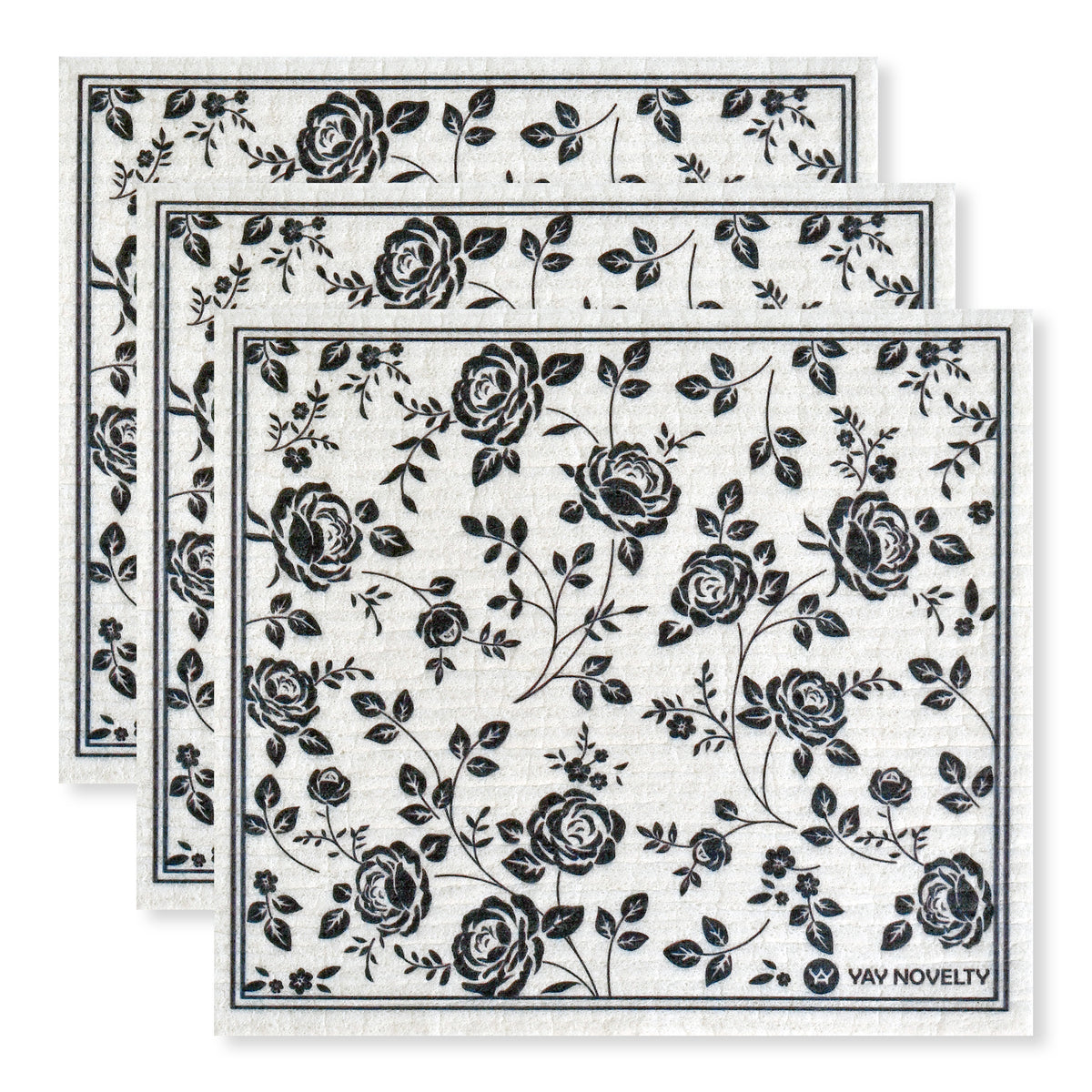 Black and white floral reusable Swedish dishcloths