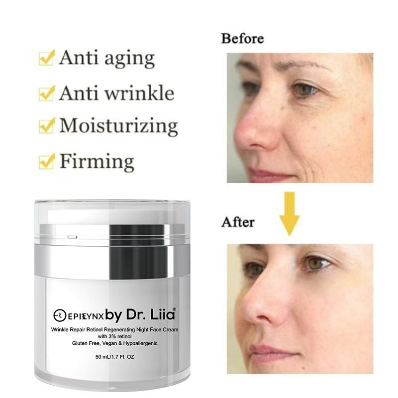 Retinol night cream for wrinkle repair, vegan