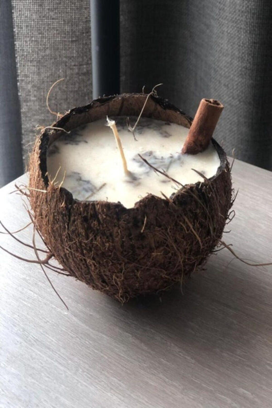Coconut shell scented candle with wood wick