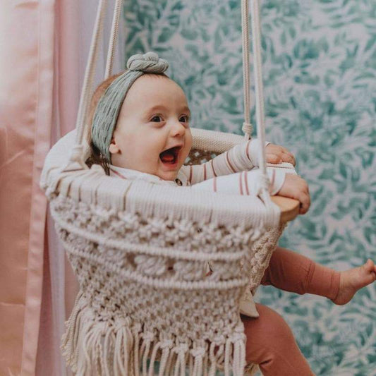Handmade organic macrame baby swing